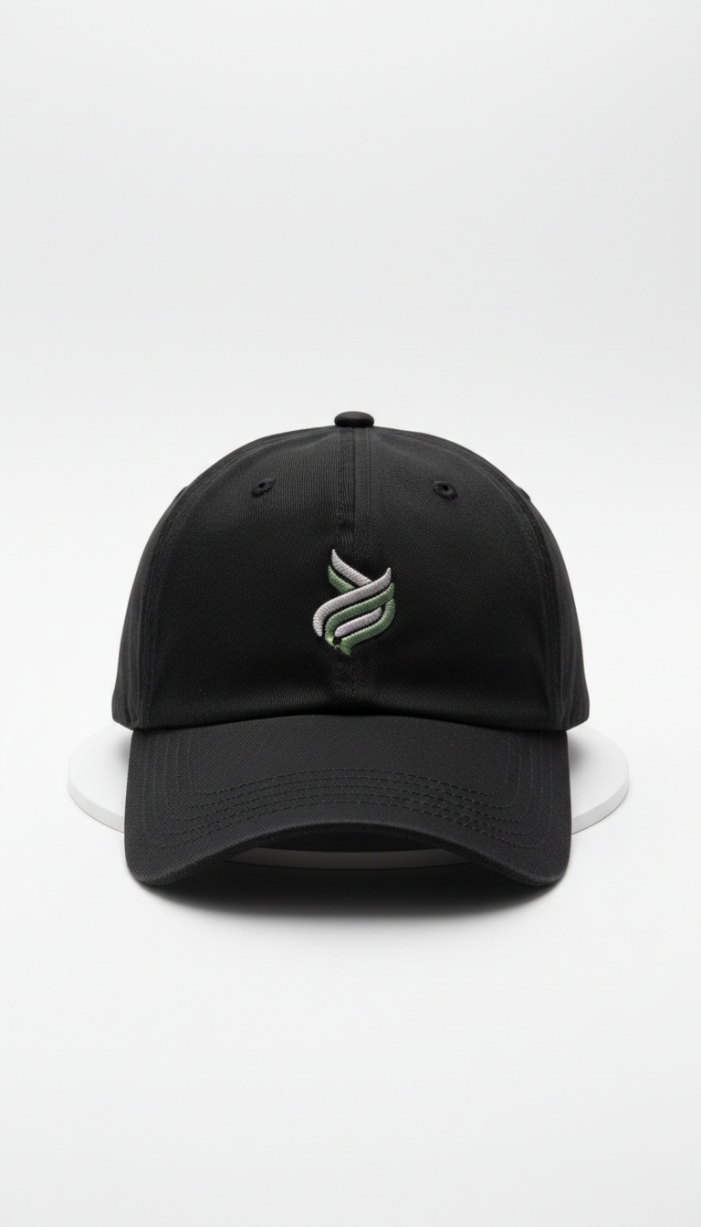 Black cotton baseball cap with embroidered logo